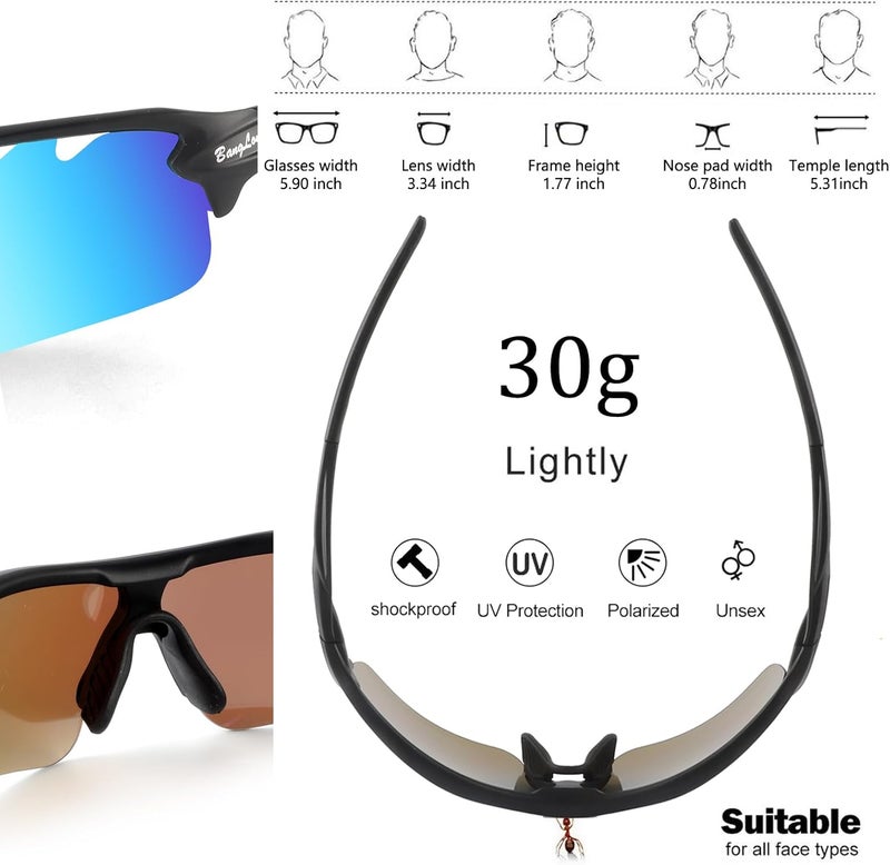 BangLong Polarized Sports Sunglasses Cycling Sun Glasses for Men Women with 5 Interchangeable Lenes for Running Baseball Golf - Image 4